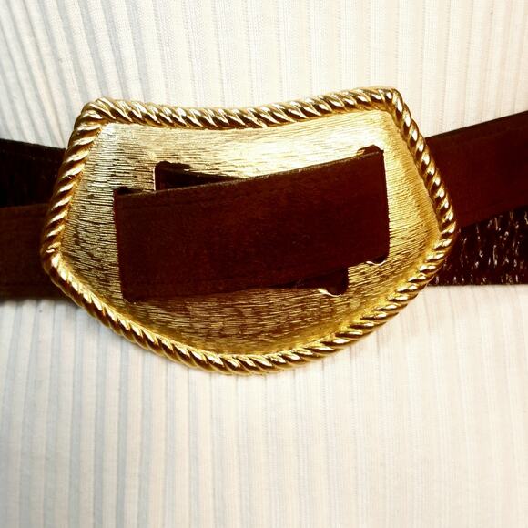 Western Style Belt Large Sz Suede Reptile Print Leather Jumbo Gold Tone Buckle main image 8